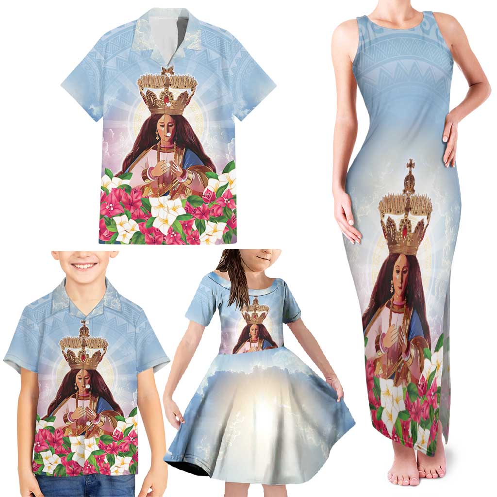 Guam Patroness Family Matching Tank Maxi Dress and Hawaiian Shirt The Legend Santa Marian Kamalen LT05 - Polynesian Pride