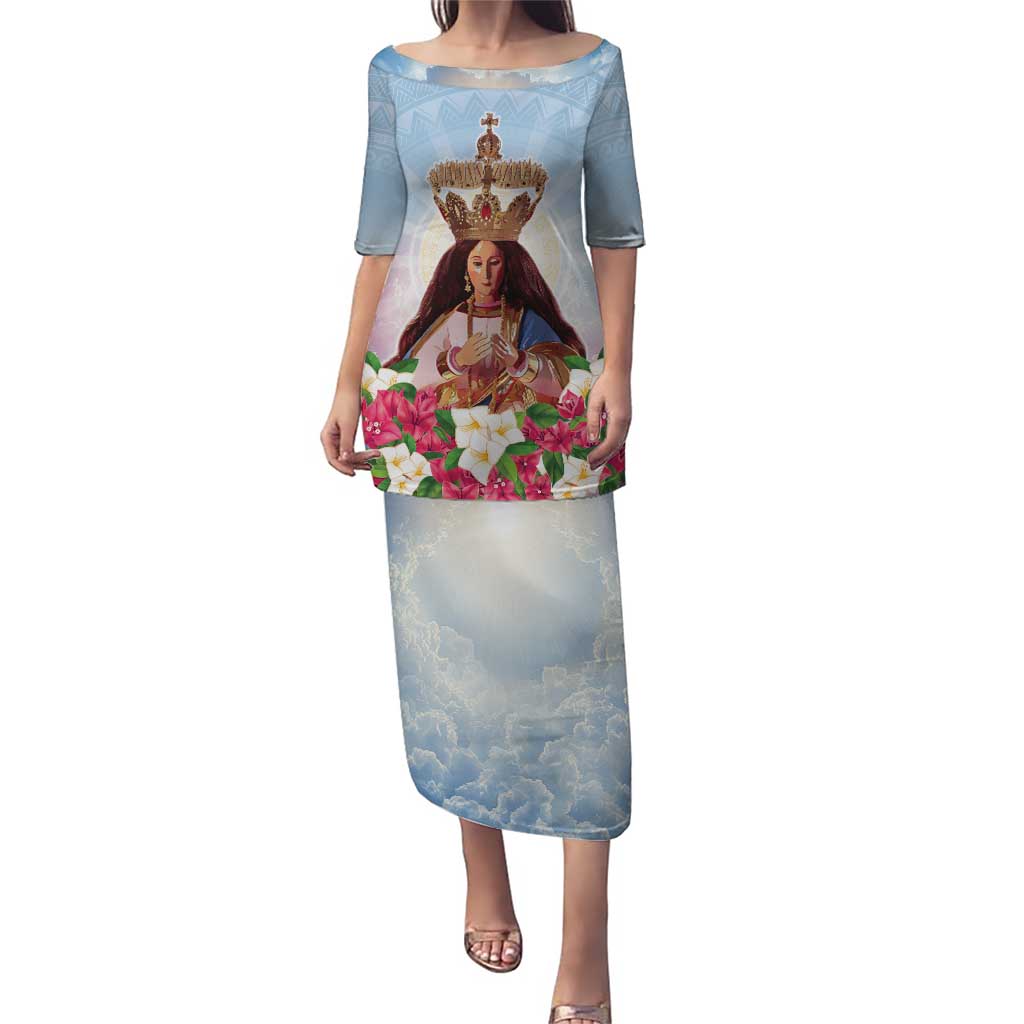 Guam Patroness Puletasi The Legend Santa Marian Kamalen LT05 Long Dress Blue - Polynesian Pride