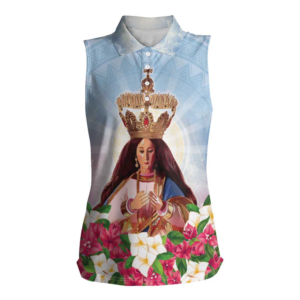 Guam Patroness Women Sleeveless Polo Shirt The Legend Santa Marian Kamalen LT05 Female Blue - Polynesian Pride