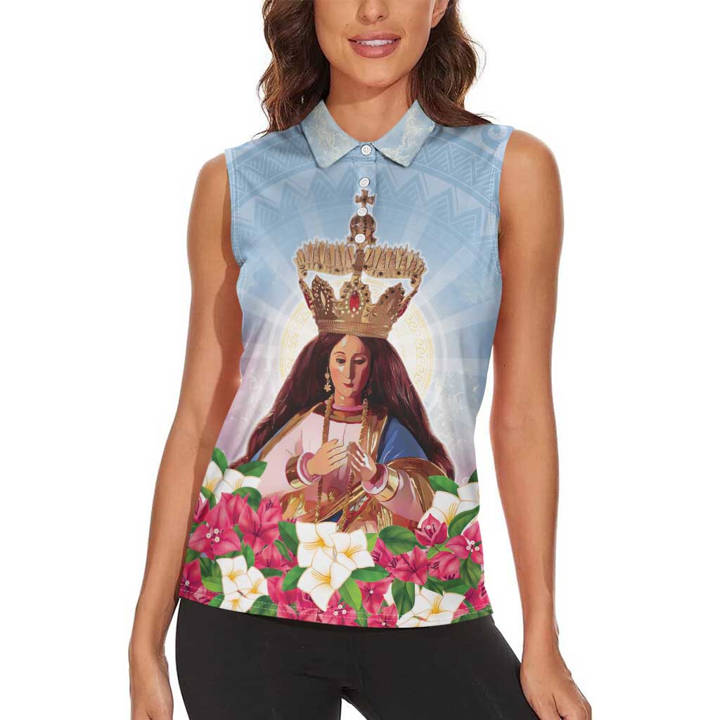 Guam Patroness Women Sleeveless Polo Shirt The Legend Santa Marian Kamalen LT05 - Polynesian Pride