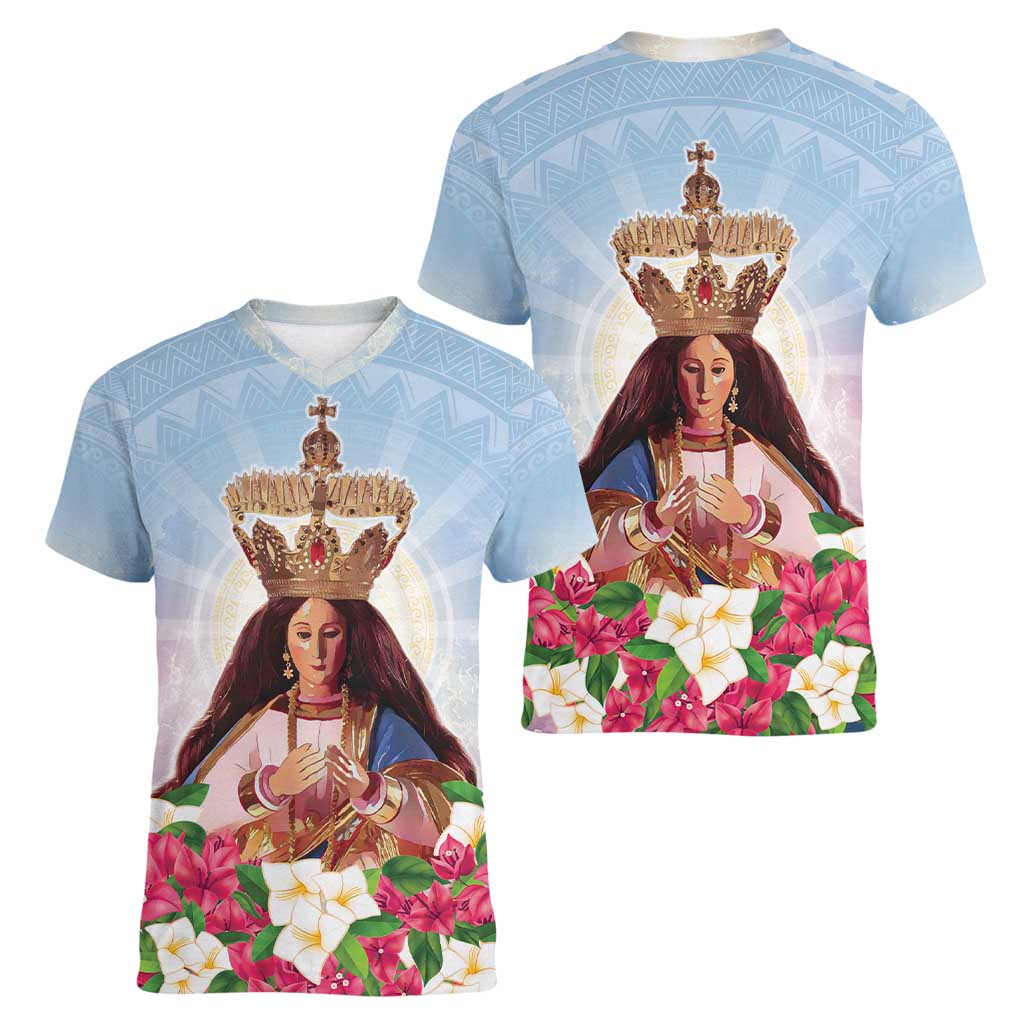 Guam Patroness Women V-Neck T-Shirt The Legend Santa Marian Kamalen LT05 - Polynesian Pride
