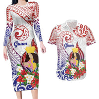 Happy Guam Santa Marian Kamalen Day Couples Matching Long Sleeve Bodycon Dress and Hawaiian Shirt LT05 White - Polynesian Pride