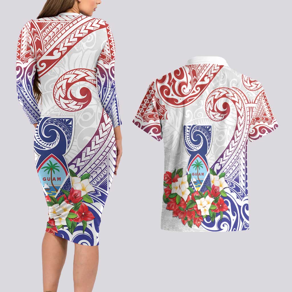 Happy Guam Santa Marian Kamalen Day Couples Matching Long Sleeve Bodycon Dress and Hawaiian Shirt LT05 - Polynesian Pride