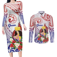 Happy Guam Santa Marian Kamalen Day Couples Matching Long Sleeve Bodycon Dress and Long Sleeve Button Shirt LT05 White - Polynesian Pride