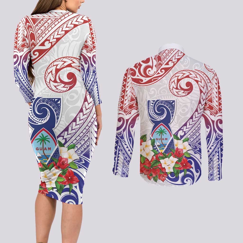 Happy Guam Santa Marian Kamalen Day Couples Matching Long Sleeve Bodycon Dress and Long Sleeve Button Shirt LT05 - Polynesian Pride