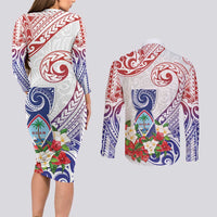 Happy Guam Santa Marian Kamalen Day Couples Matching Long Sleeve Bodycon Dress and Long Sleeve Button Shirt LT05 - Polynesian Pride