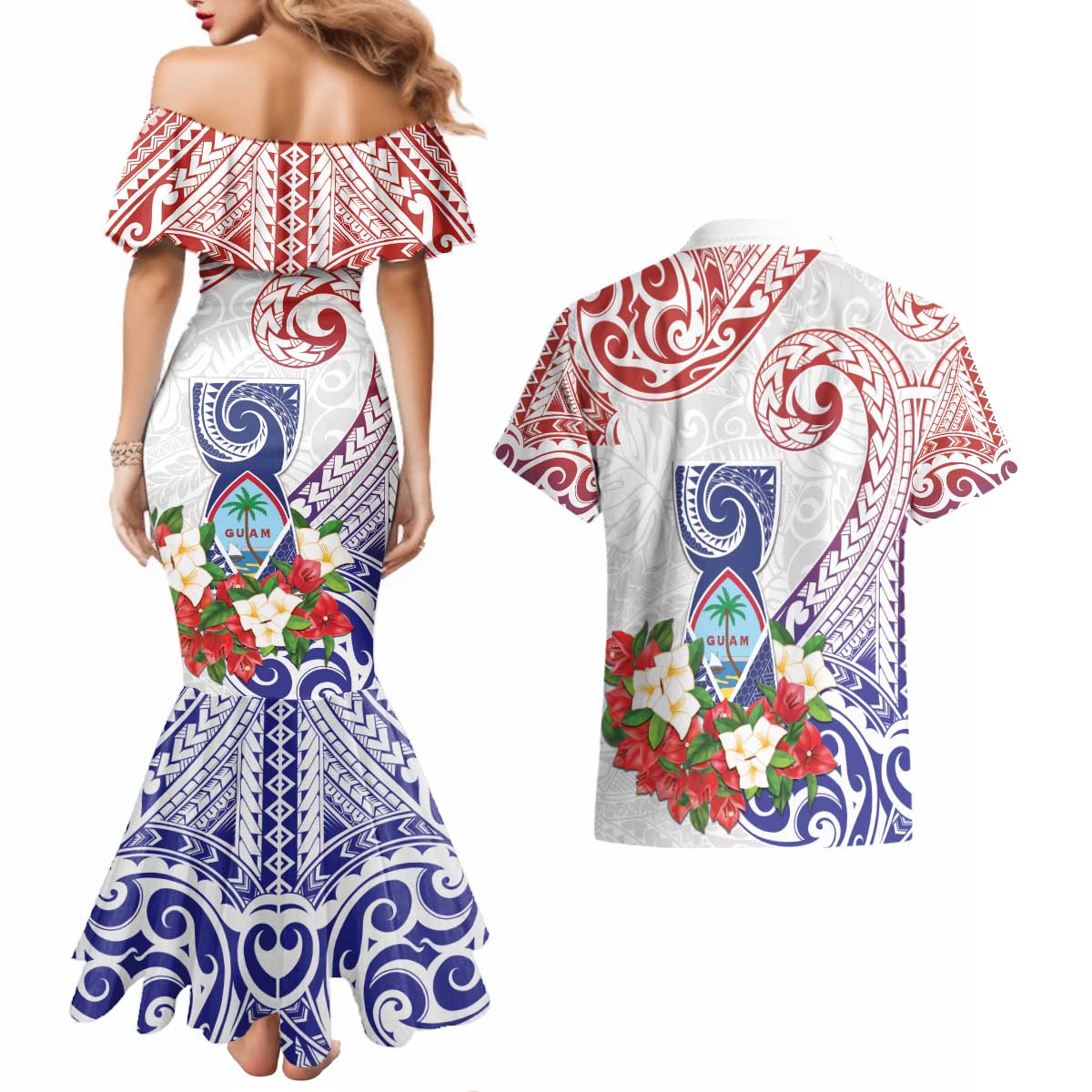 Happy Guam Santa Marian Kamalen Day Couples Matching Mermaid Dress and Hawaiian Shirt LT05 - Polynesian Pride