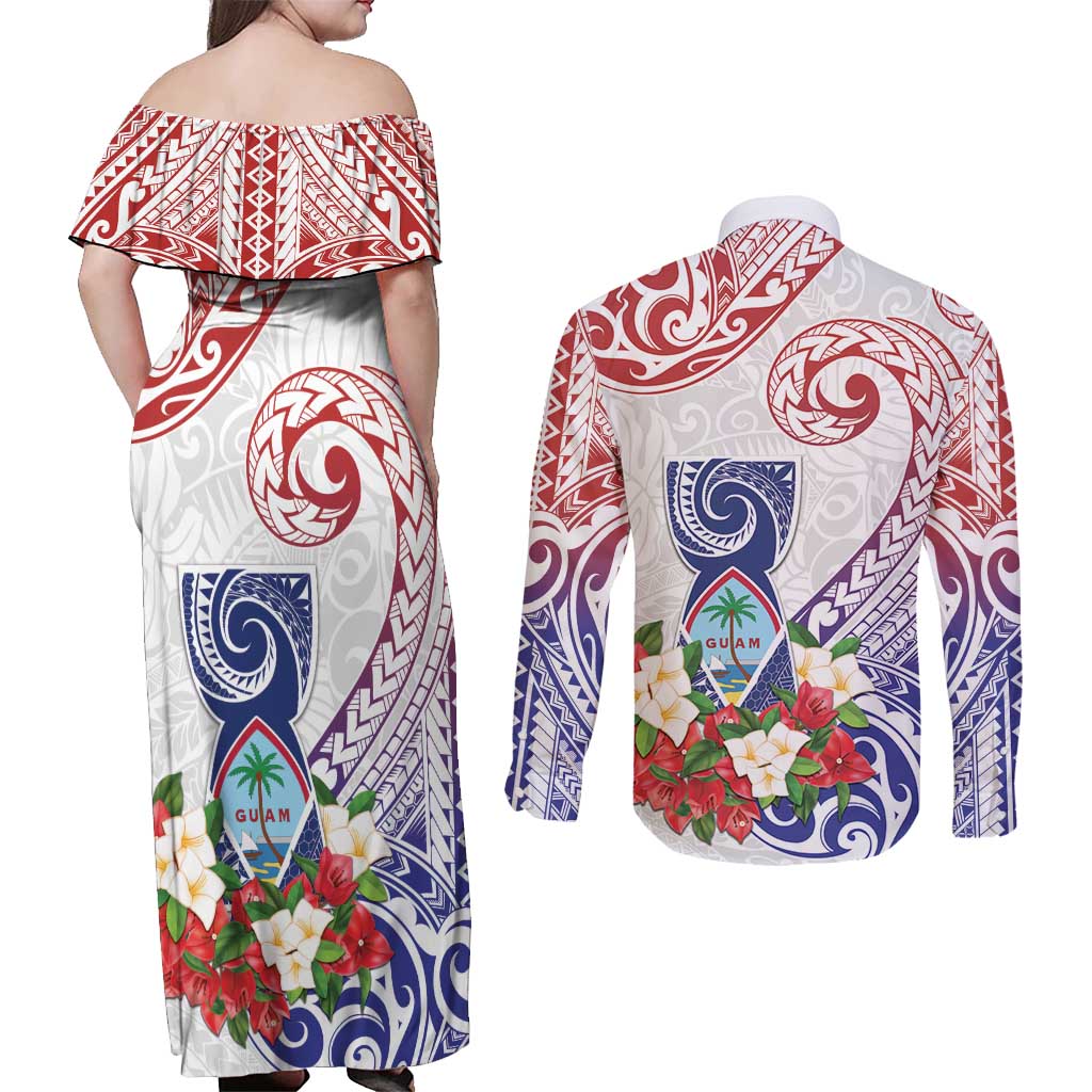 Happy Guam Santa Marian Kamalen Day Couples Matching Off Shoulder Maxi Dress and Long Sleeve Button Shirt LT05 - Polynesian Pride