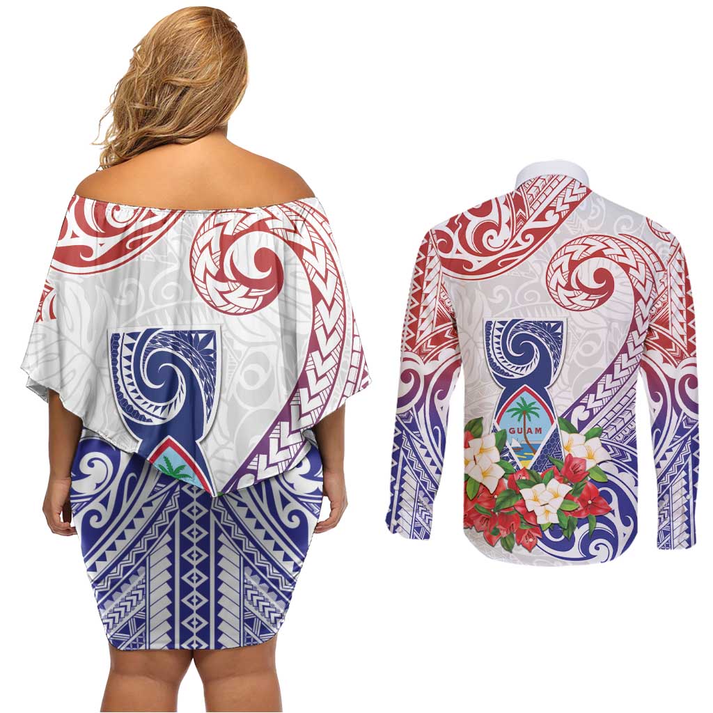 Happy Guam Santa Marian Kamalen Day Couples Matching Off Shoulder Short Dress and Long Sleeve Button Shirt LT05 - Polynesian Pride
