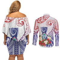 Happy Guam Santa Marian Kamalen Day Couples Matching Off Shoulder Short Dress and Long Sleeve Button Shirt LT05 - Polynesian Pride
