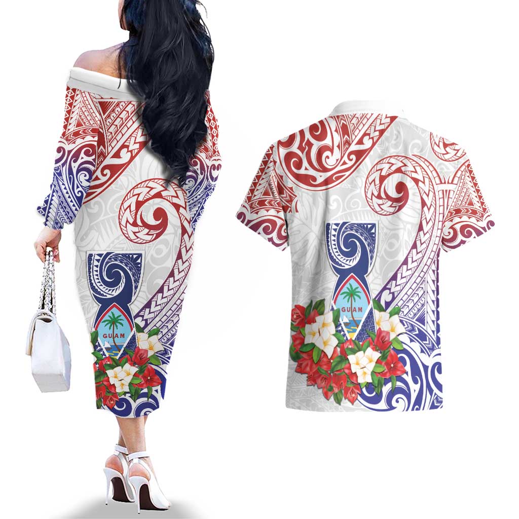Happy Guam Santa Marian Kamalen Day Couples Matching Off The Shoulder Long Sleeve Dress and Hawaiian Shirt LT05 - Polynesian Pride