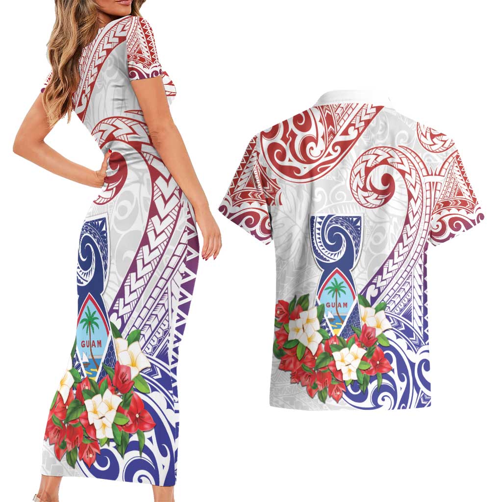 Happy Guam Santa Marian Kamalen Day Couples Matching Short Sleeve Bodycon Dress and Hawaiian Shirt LT05 - Polynesian Pride