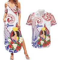 Happy Guam Santa Marian Kamalen Day Couples Matching Summer Maxi Dress and Hawaiian Shirt LT05 White - Polynesian Pride