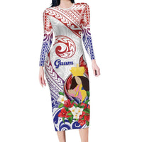 Happy Guam Santa Marian Kamalen Day Family Matching Long Sleeve Bodycon Dress and Hawaiian Shirt LT05 Mom's Dress White - Polynesian Pride