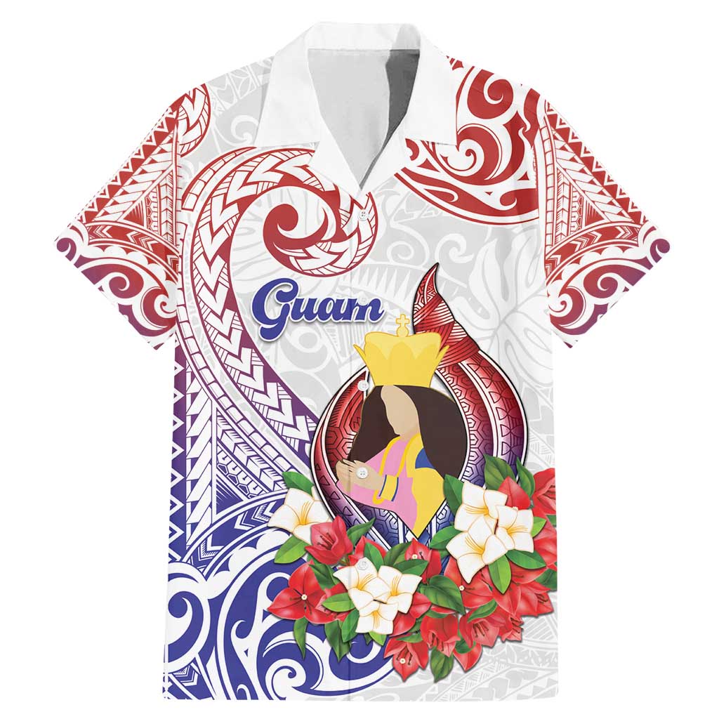 Happy Guam Santa Marian Kamalen Day Family Matching Mermaid Dress and Hawaiian Shirt LT05 Dad's Shirt - Short Sleeve White - Polynesian Pride