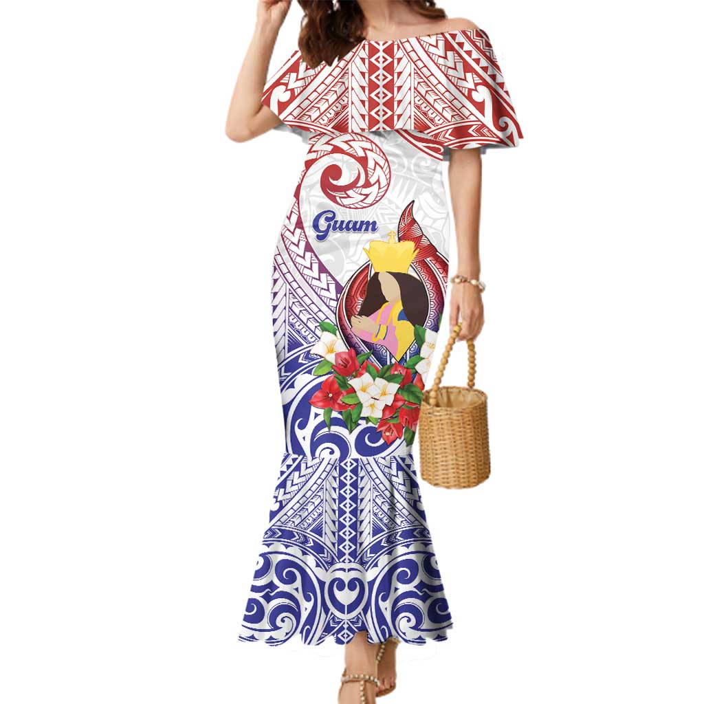 Happy Guam Santa Marian Kamalen Day Family Matching Mermaid Dress and Hawaiian Shirt LT05 Mom's Dress White - Polynesian Pride