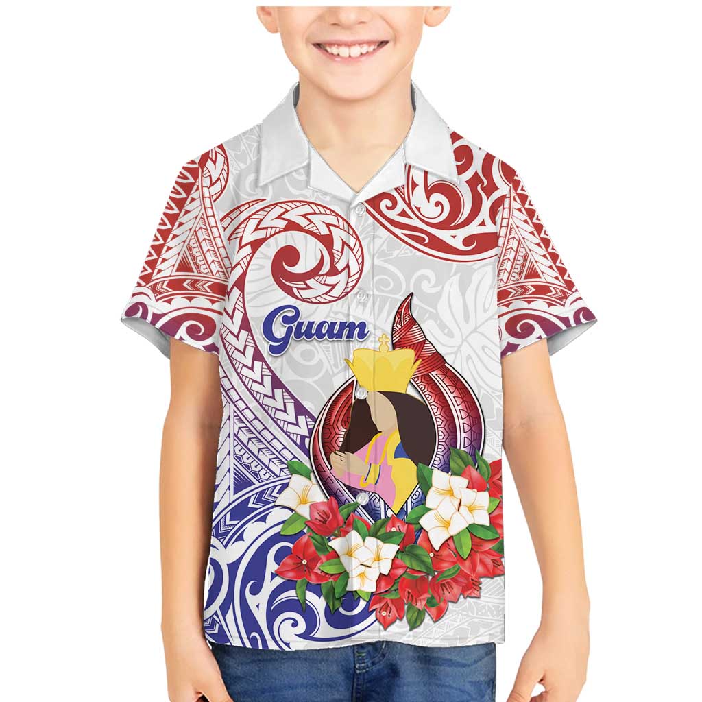 Happy Guam Santa Marian Kamalen Day Family Matching Mermaid Dress and Hawaiian Shirt LT05 Son's Shirt White - Polynesian Pride