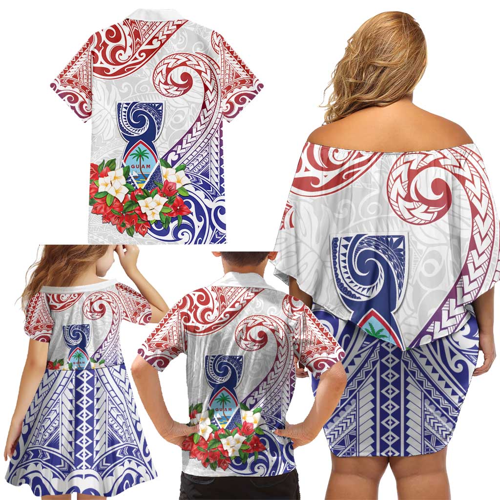 Happy Guam Santa Marian Kamalen Day Family Matching Off Shoulder Short Dress and Hawaiian Shirt LT05 - Polynesian Pride
