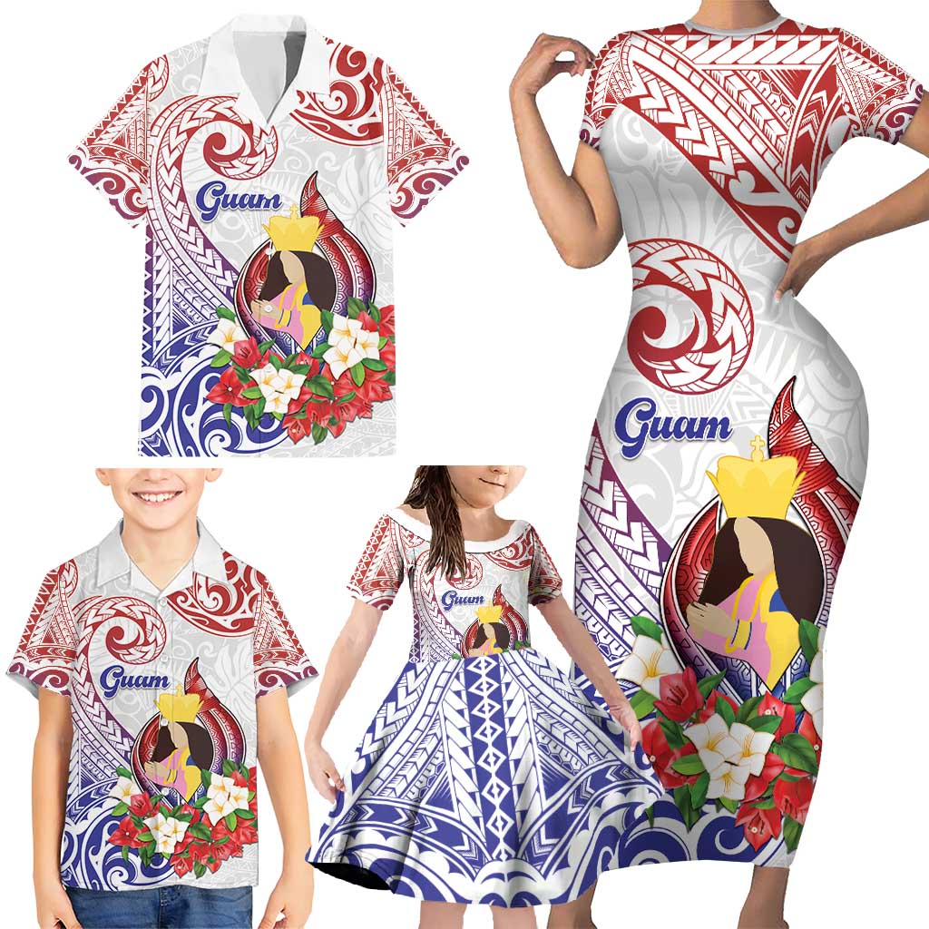 Happy Guam Santa Marian Kamalen Day Family Matching Short Sleeve Bodycon Dress and Hawaiian Shirt LT05 - Polynesian Pride