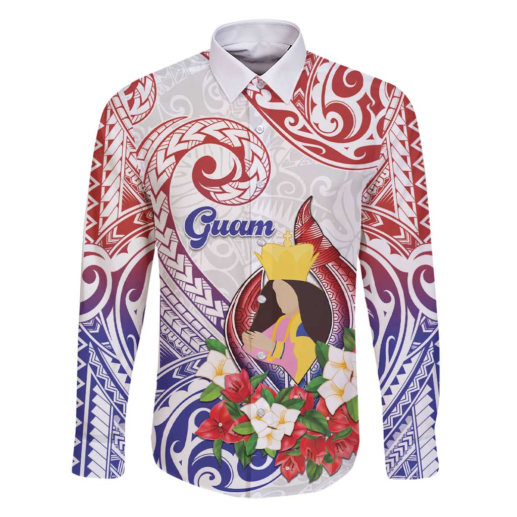 Happy Guam Santa Marian Kamalen Day Family Matching Short Sleeve Bodycon Dress and Hawaiian Shirt LT05 Dad's Shirt - Long Sleeve White - Polynesian Pride