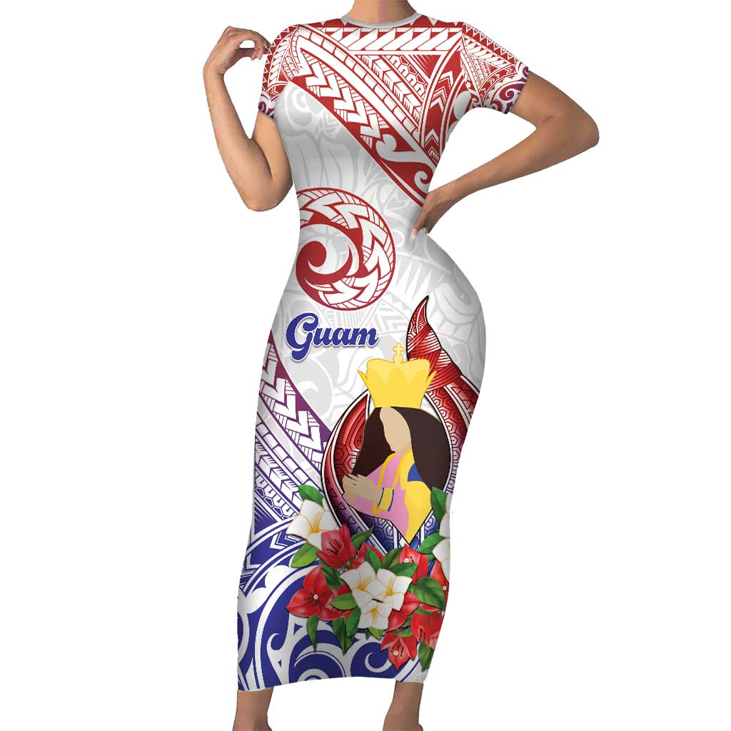 Happy Guam Santa Marian Kamalen Day Family Matching Short Sleeve Bodycon Dress and Hawaiian Shirt LT05 Mom's Dress White - Polynesian Pride