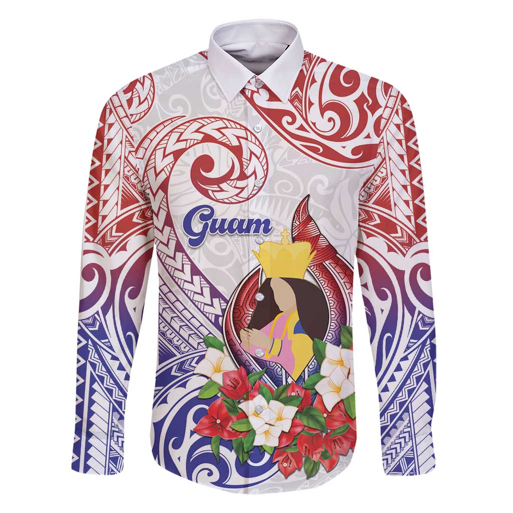 Happy Guam Santa Marian Kamalen Day Family Matching Summer Maxi Dress and Hawaiian Shirt LT05 Dad's Shirt - Long Sleeve White - Polynesian Pride