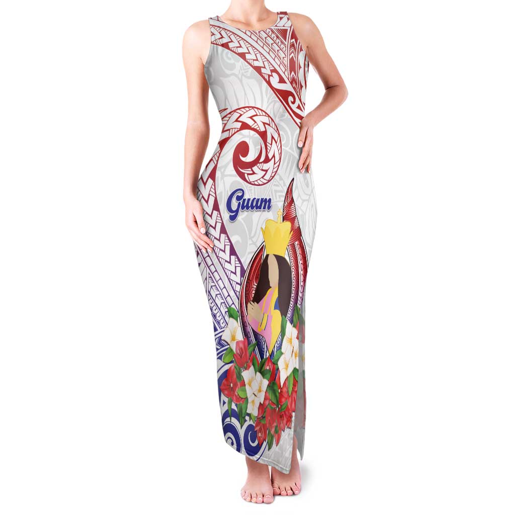 Happy Guam Santa Marian Kamalen Day Family Matching Tank Maxi Dress and Hawaiian Shirt LT05 Mom's Dress White - Polynesian Pride