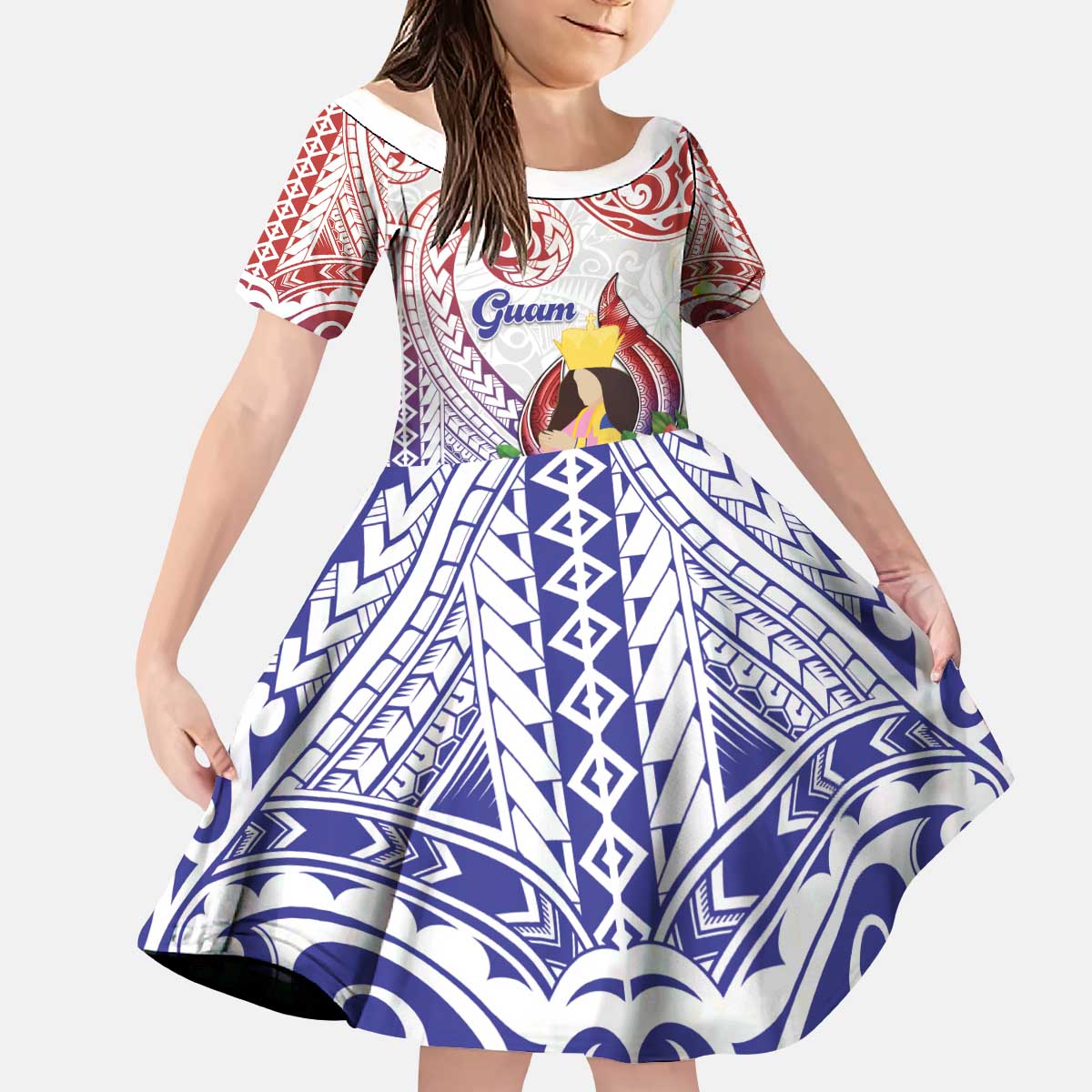Happy Guam Santa Marian Kamalen Day Kid Short Sleeve Dress LT05 KID White - Polynesian Pride