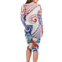 Happy Guam Santa Marian Kamalen Day Long Sleeve Bodycon Dress LT05 - Polynesian Pride