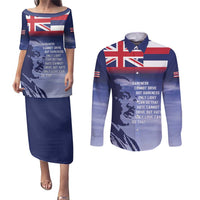 Hawaii MLK Day Couples Matching Puletasi and Long Sleeve Button Shirt LT05 Blue - Polynesian Pride