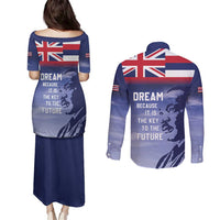 Hawaii MLK Day Couples Matching Puletasi and Long Sleeve Button Shirt LT05 - Polynesian Pride