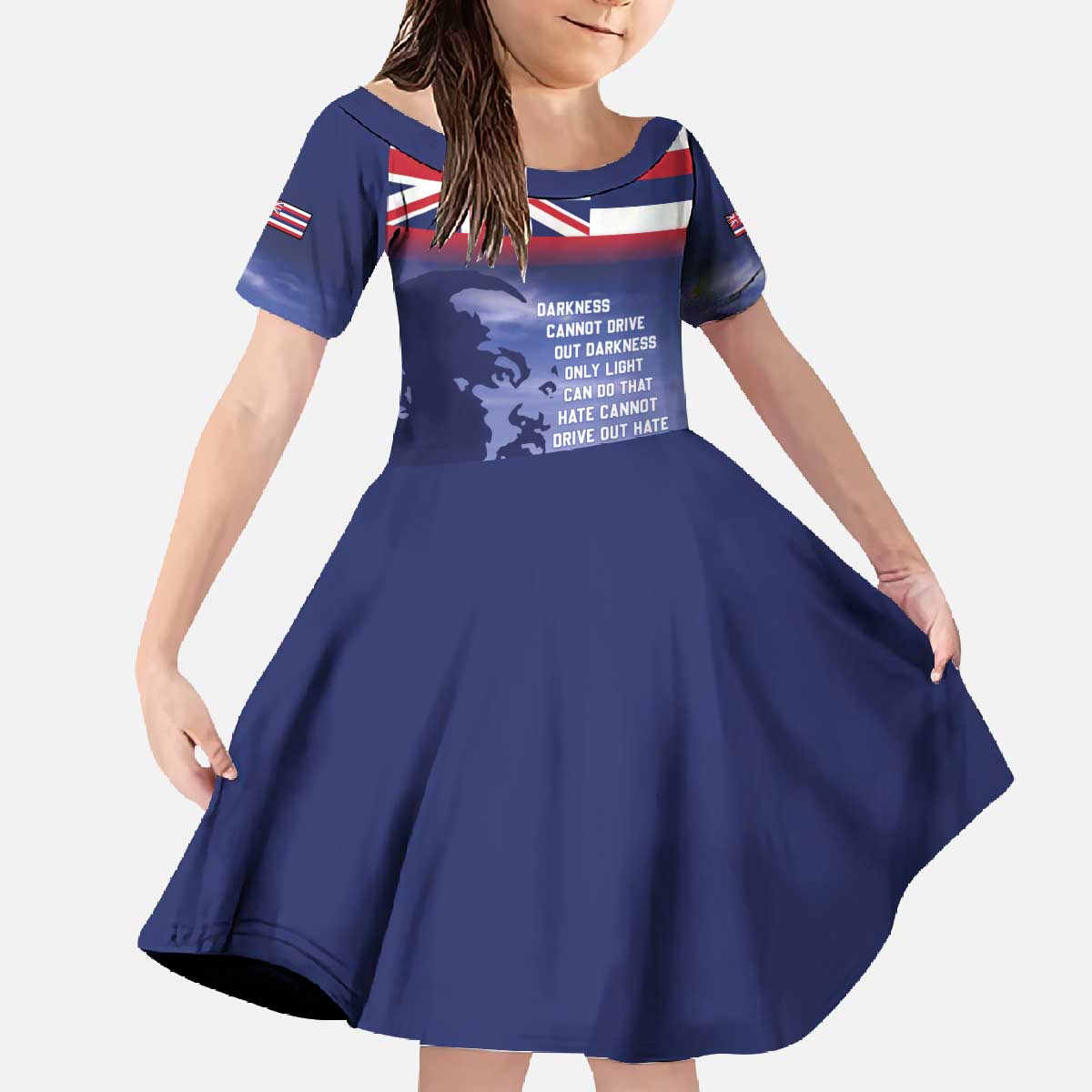 Hawaii MLK Day Family Matching Off The Shoulder Long Sleeve Dress and Hawaiian Shirt LT05 Daughter's Dress Blue - Polynesian Pride
