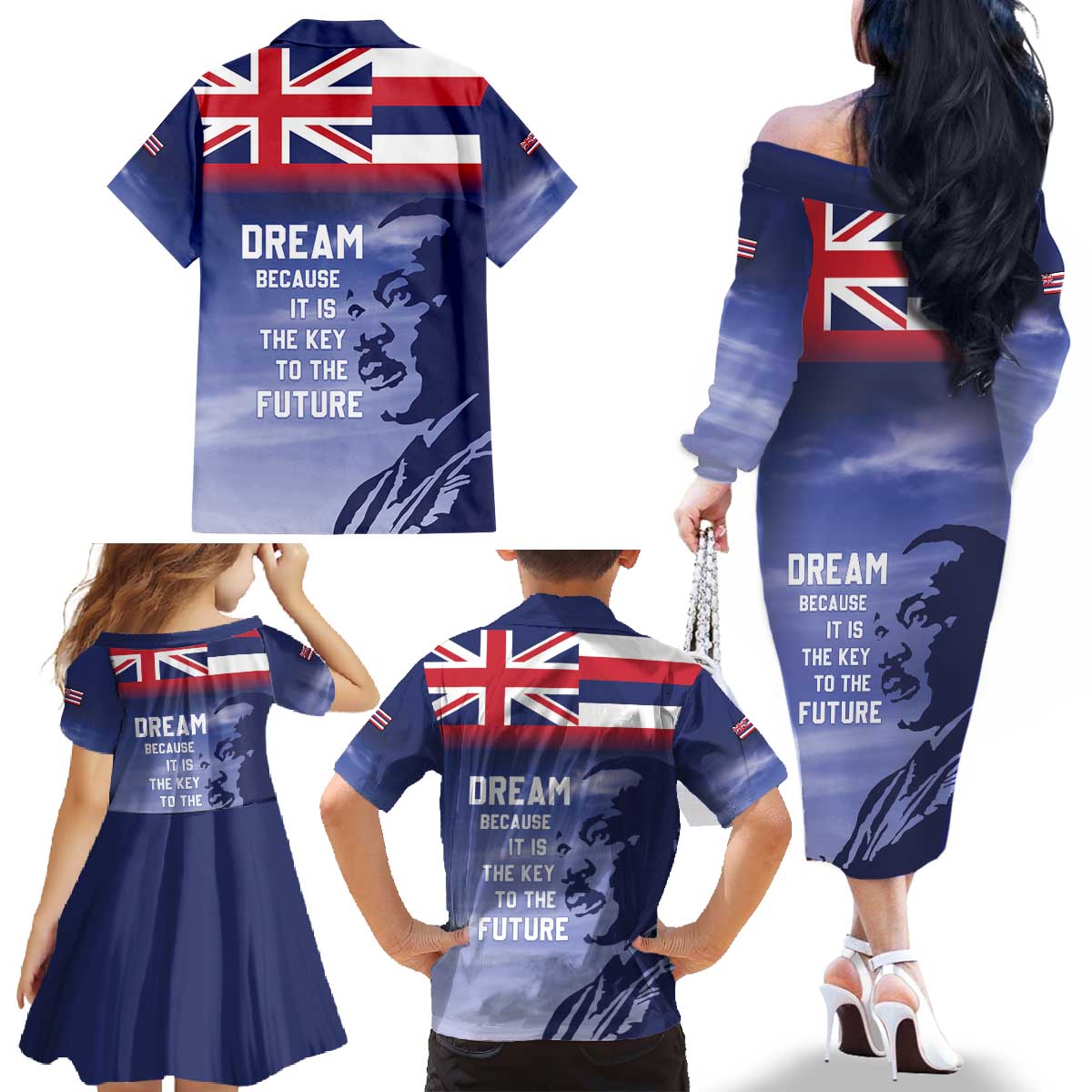 Hawaii MLK Day Family Matching Off The Shoulder Long Sleeve Dress and Hawaiian Shirt LT05 - Polynesian Pride