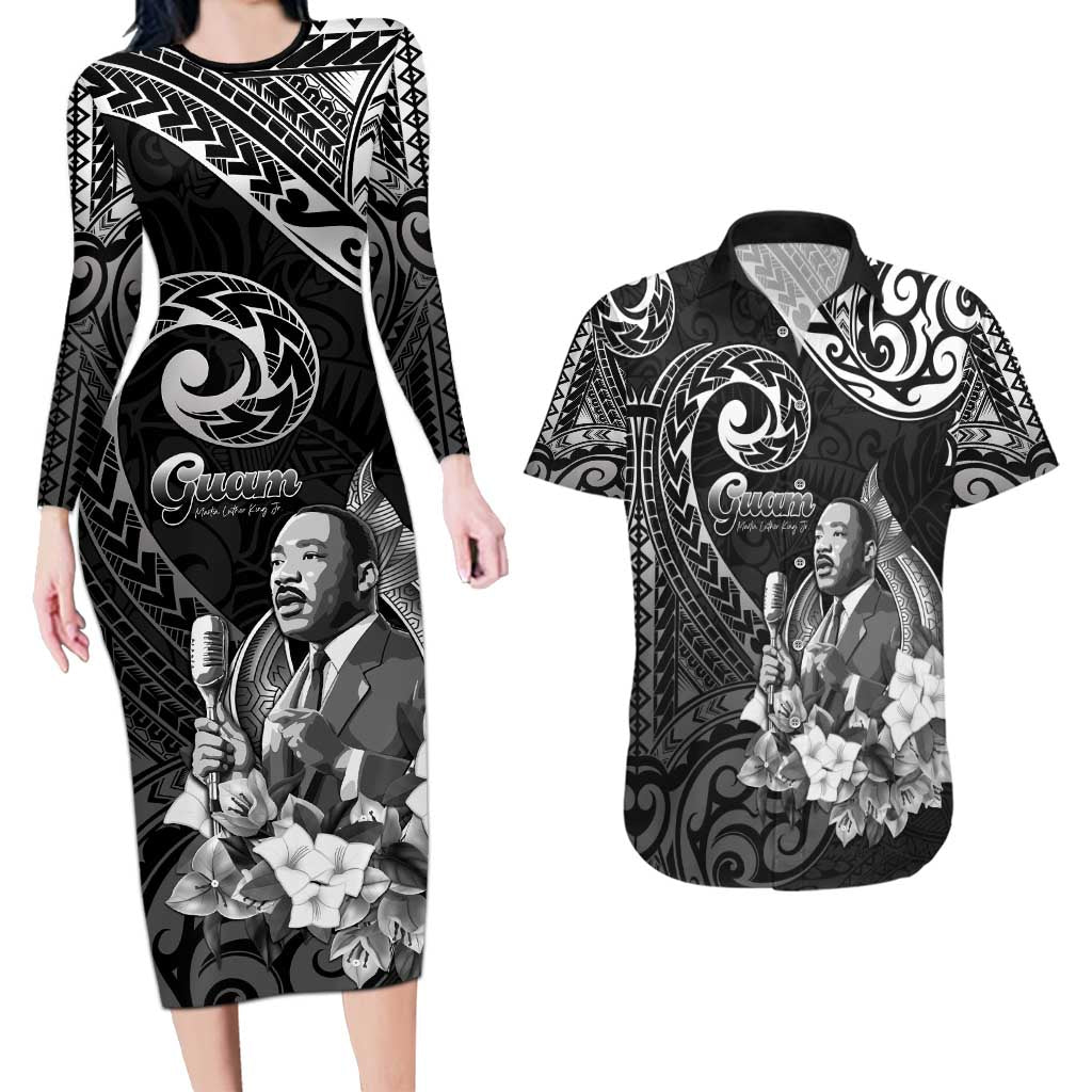 Guam MLK Day Couples Matching Long Sleeve Bodycon Dress and Hawaiian Shirt The Legacy Of MLK LT05 Black - Polynesian Pride