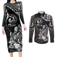 Guam MLK Day Couples Matching Long Sleeve Bodycon Dress and Long Sleeve Button Shirt The Legacy Of MLK LT05 Black - Polynesian Pride