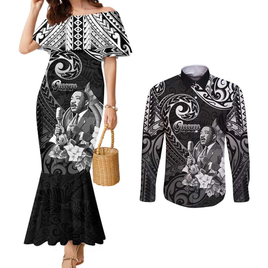 Guam MLK Day Couples Matching Mermaid Dress and Long Sleeve Button Shirt The Legacy Of MLK LT05 Black - Polynesian Pride