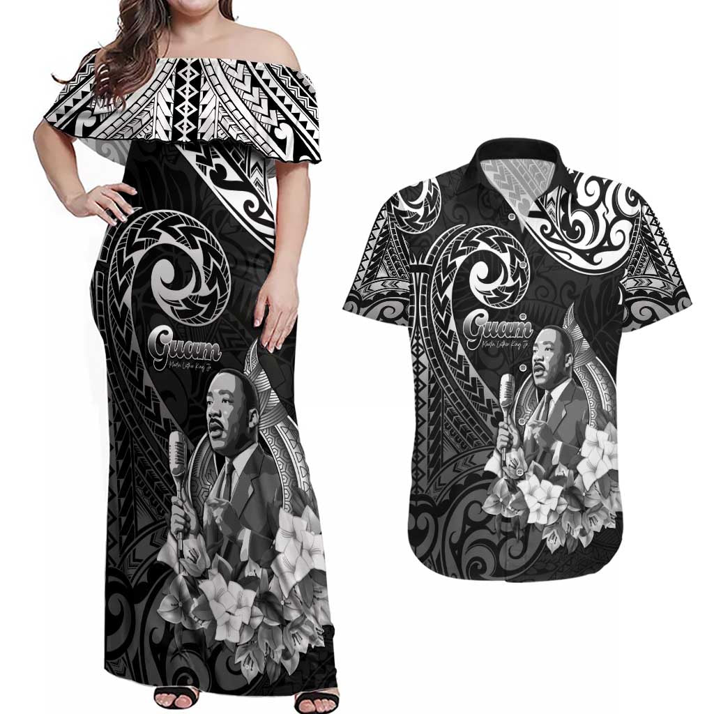 Guam MLK Day Couples Matching Off Shoulder Maxi Dress and Hawaiian Shirt The Legacy Of MLK LT05 Black - Polynesian Pride