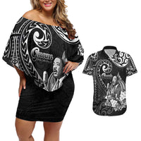 Guam MLK Day Couples Matching Off Shoulder Short Dress and Hawaiian Shirt The Legacy Of MLK LT05 Black - Polynesian Pride