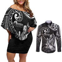 Guam MLK Day Couples Matching Off Shoulder Short Dress and Long Sleeve Button Shirt The Legacy Of MLK LT05 Black - Polynesian Pride