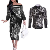 Guam MLK Day Couples Matching Off The Shoulder Long Sleeve Dress and Long Sleeve Button Shirt The Legacy Of MLK LT05 Black - Polynesian Pride
