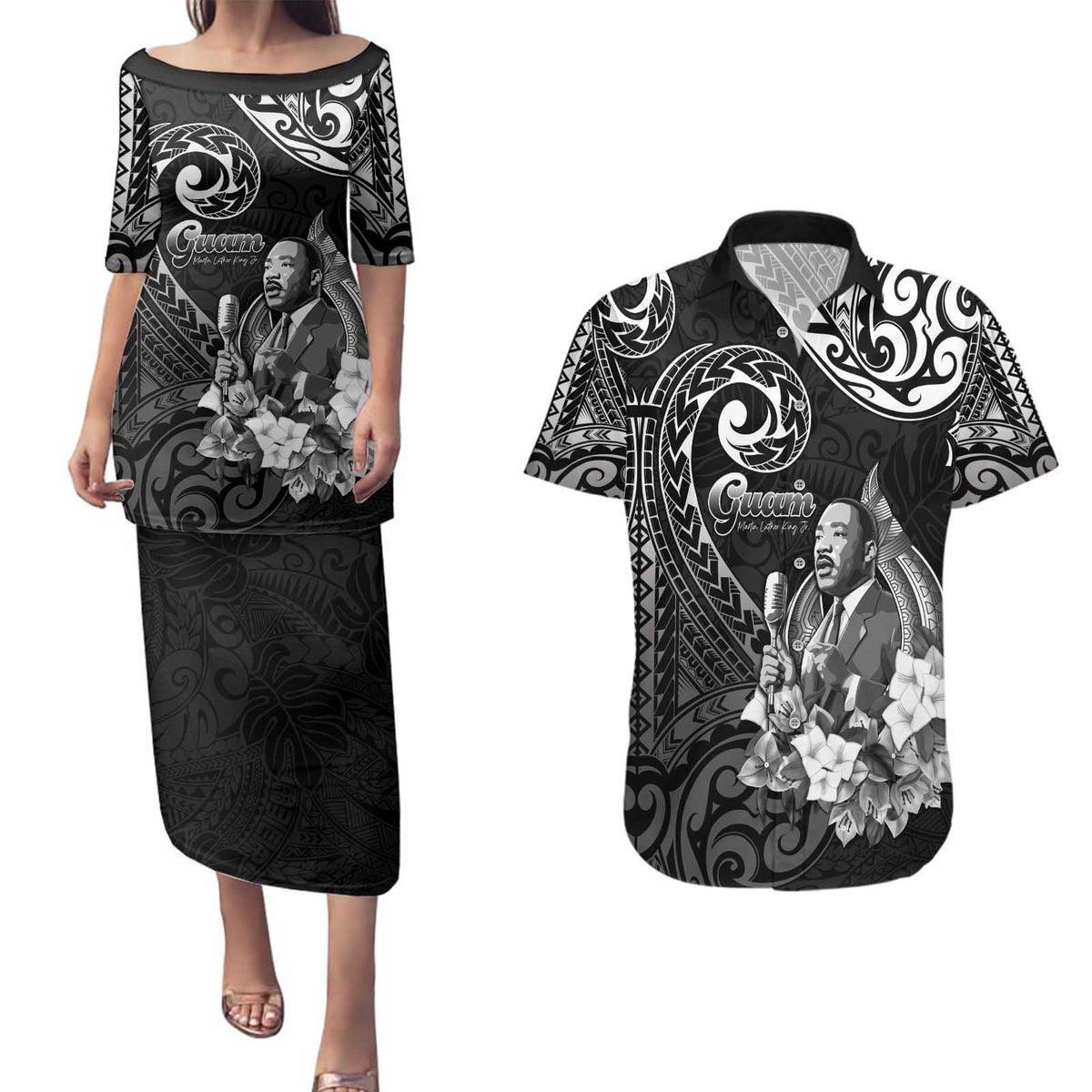 Guam MLK Day Couples Matching Puletasi and Hawaiian Shirt The Legacy Of MLK LT05 Black - Polynesian Pride