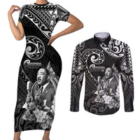 Guam MLK Day Couples Matching Short Sleeve Bodycon Dress and Long Sleeve Button Shirt The Legacy Of MLK LT05 Black - Polynesian Pride