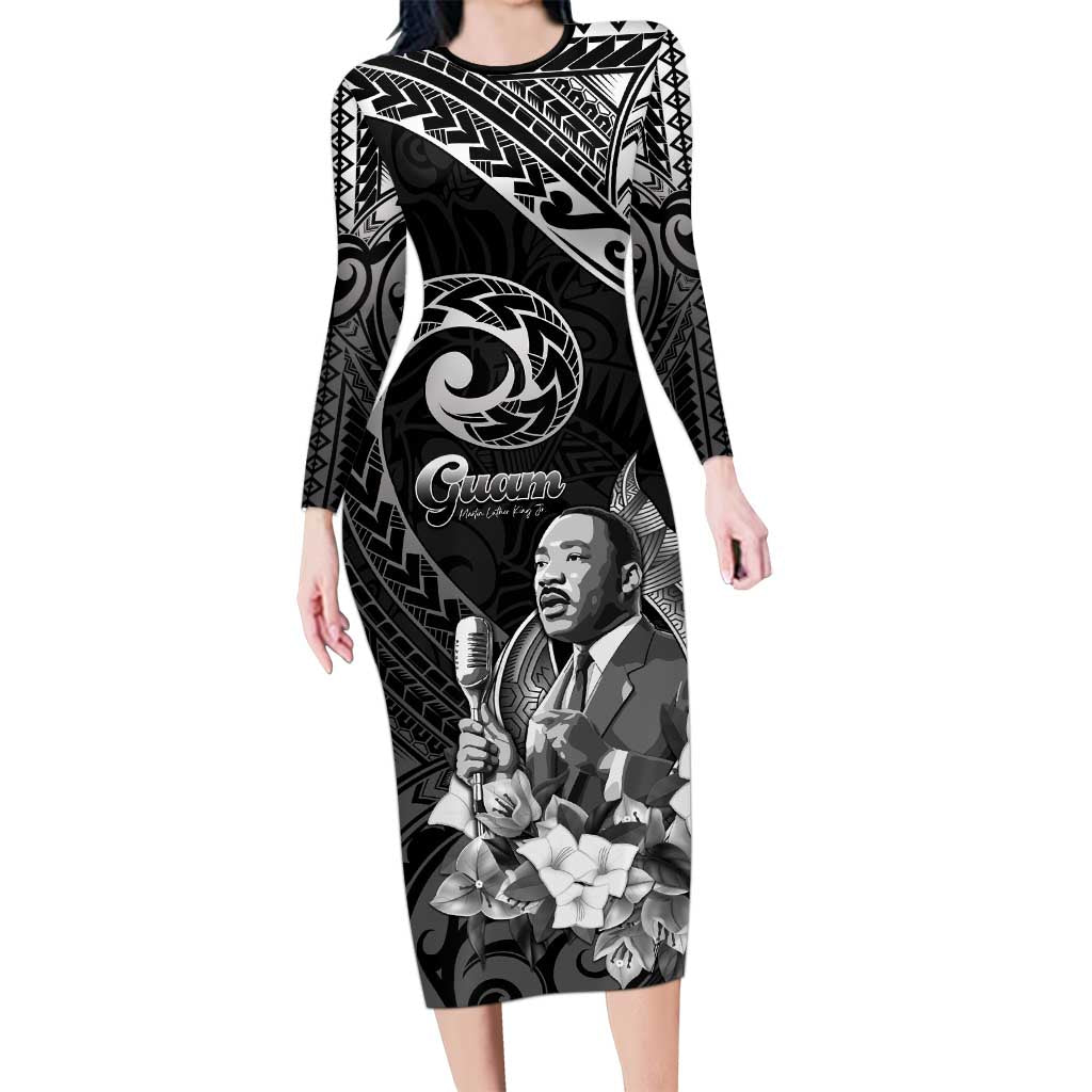 Guam MLK Day Family Matching Long Sleeve Bodycon Dress and Hawaiian Shirt The Legacy Of MLK LT05 Mom's Dress Black - Polynesian Pride