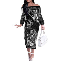 Guam MLK Day Family Matching Off The Shoulder Long Sleeve Dress and Hawaiian Shirt The Legacy Of MLK LT05 Mom's Dress Black - Polynesian Pride