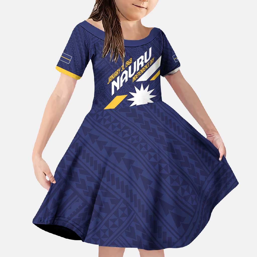Personalised Happy Nauru Independence Day Family Matching Mermaid Dress and Hawaiian Shirt Polynesian Pattern LT05 Daughter's Dress Blue - Polynesian Pride