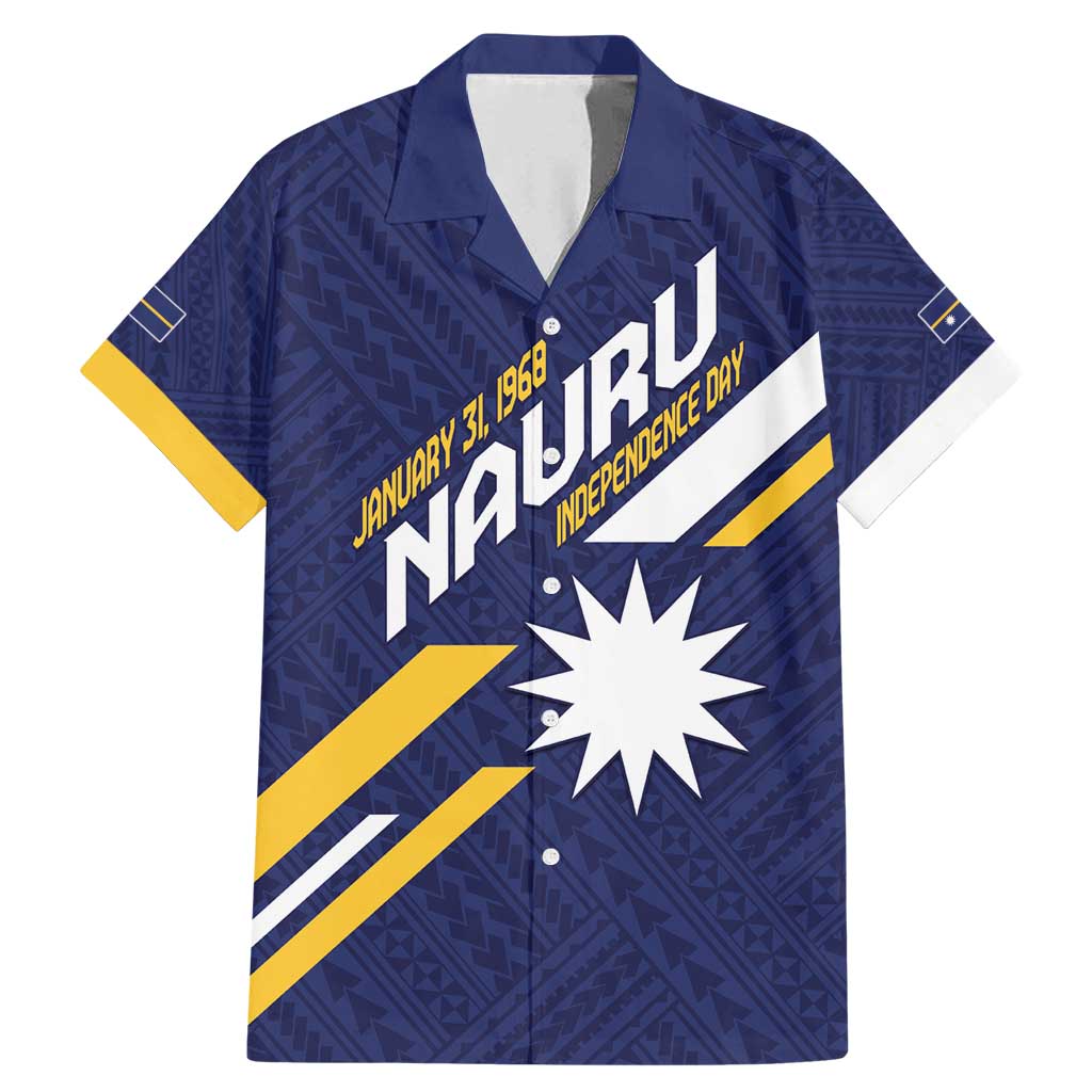 Personalised Happy Nauru Independence Day Family Matching Mermaid Dress and Hawaiian Shirt Polynesian Pattern LT05 Dad's Shirt - Short Sleeve Blue - Polynesian Pride