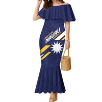 Personalised Happy Nauru Independence Day Family Matching Mermaid Dress and Hawaiian Shirt Polynesian Pattern LT05 Mom's Dress Blue - Polynesian Pride