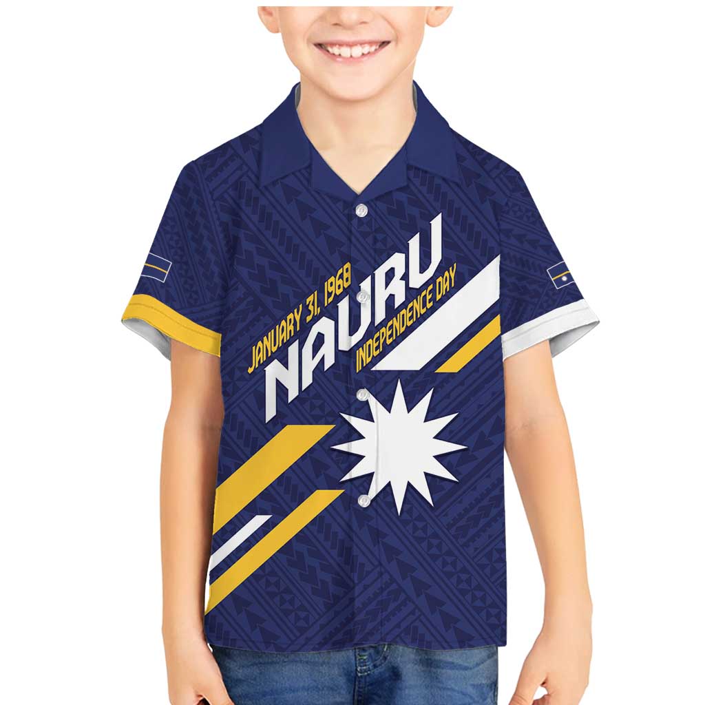 Personalised Happy Nauru Independence Day Family Matching Mermaid Dress and Hawaiian Shirt Polynesian Pattern LT05 Son's Shirt Blue - Polynesian Pride