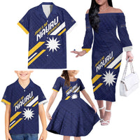 Personalised Happy Nauru Independence Day Family Matching Off The Shoulder Long Sleeve Dress and Hawaiian Shirt Polynesian Pattern LT05 - Polynesian Pride