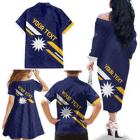 Personalised Happy Nauru Independence Day Family Matching Off The Shoulder Long Sleeve Dress and Hawaiian Shirt Polynesian Pattern LT05 - Polynesian Pride